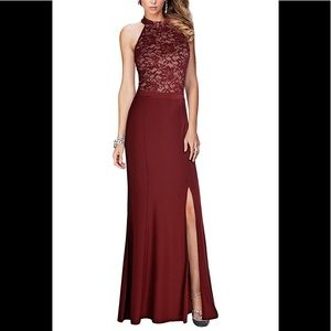 Burgundy REPHYLLIS Halter Gown with Lace.  Formal, Prom Dress, Wedding XXL